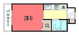 おおきに百万遍サニーアパートメント 6階1Kの間取り