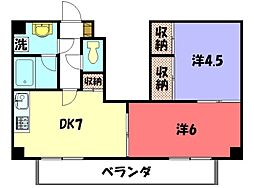 パークサイド岡崎 3階2DKの間取り