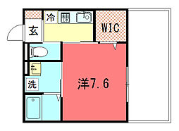 ノースガーデン 1階1Kの間取り