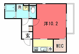 ノースガーデン 2階1Kの間取り