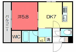 GARNET RESIDENCE 聖護院 ONE 2階1DKの間取り
