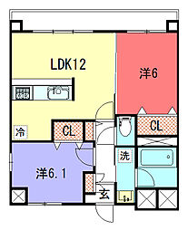 ベリエ茶五 2LDKの間取図画像