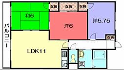高野川ハイツ 3LDKの間取図画像