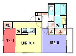 サンライフ上賀茂壱番館 2LDKの間取図画像