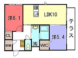 グリナージュ岩倉A 2LDKの間取図画像