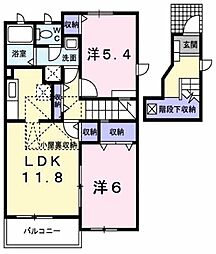 エクセレント・ヴィラA 2階2LDKの間取り