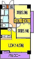 リュミエール平成南 2LDKの間取図画像