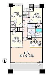 パークハウスつくば研究学園けやきレジデンス弐番館 3LDKの間取図画像