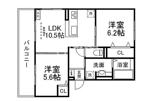 D-ROOM嵯峨嵐山 ｜京都府京都市右京区嵯峨折戸町(賃貸アパート2LDK・3階・52.77㎡)の写真 その2