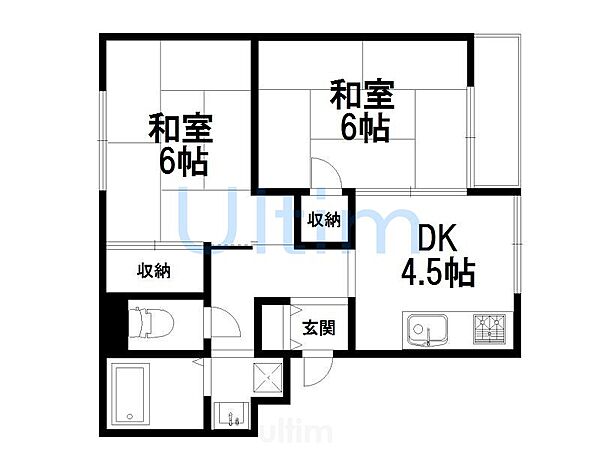 モンターニュ嵯峨 ｜京都府京都市右京区嵯峨中又町(賃貸マンション2DK・1階・43.20㎡)の写真 その2