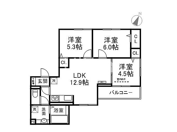 ルピナス嵯峨B棟 ｜京都府京都市右京区嵯峨石ケ坪町(賃貸アパート3LDK・3階・63.97㎡)の写真 その2