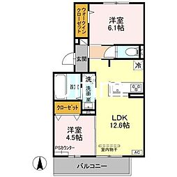 Bell　soar 1階2LDKの間取り