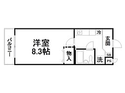 吉祥院ヴィラ 1Kの間取図画像