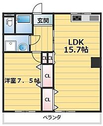 ヤトダハイツ 1LDKの間取図画像