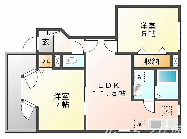 オマージュ壱番館 101｜兵庫県西脇市小坂町(賃貸アパート2LDK・1階・53.51㎡)の写真 その2