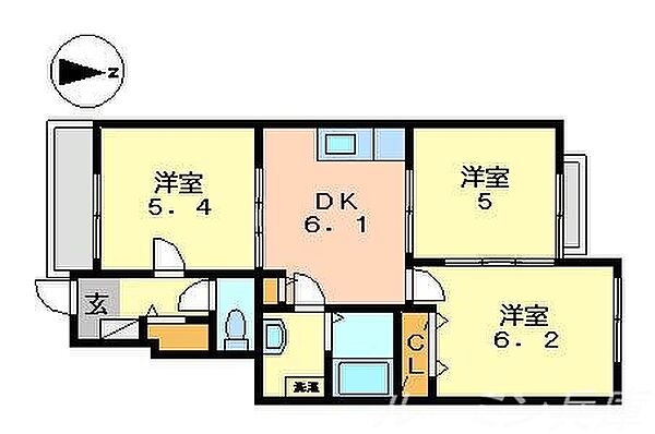 ジェネロシティーβ 102｜兵庫県西脇市野村町(賃貸アパート3DK・1階・51.23㎡)の写真 その2