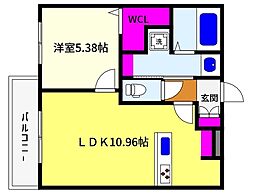 阪神本線 魚崎駅 徒歩8分の賃貸マンション 3階1LDKの間取り
