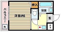浅利ハイツ 1Kの間取図画像