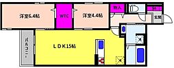 神戸市東灘区御影2丁目アパート 2LDKの間取図画像