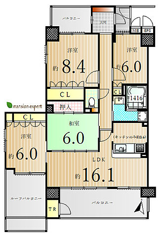 間取り サーパス中央町 4階/-
