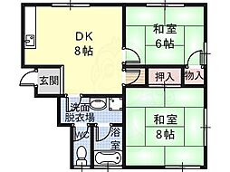 サンハイツ 2LDKの間取図画像