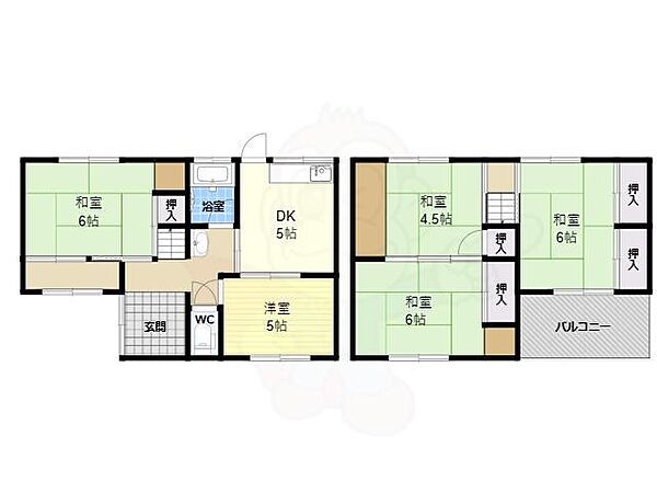 南恵我之荘6丁目貸家 ｜大阪府羽曳野市南恵我之荘６丁目(賃貸一戸建5DK・1階・66.00㎡)の写真 その2