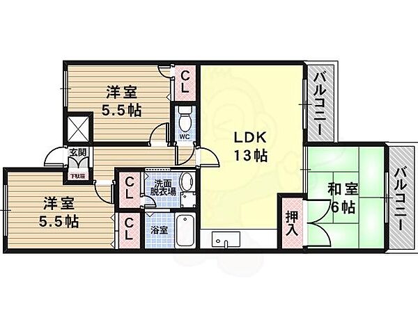 第三高橋ハイツ 308｜大阪府藤井寺市沢田１丁目(賃貸マンション3LDK・3階・75.00㎡)の写真 その2