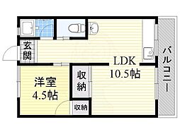 山本ハイツ 1LDKの間取図画像