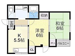 ビートル山本北C棟 2Kの間取図画像