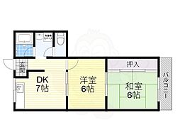 ビートル山本北C棟 2DKの間取図画像