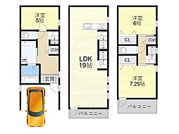 近鉄大阪線 河内国分駅 徒歩7分の賃貸一戸建て 1階3LDKの間取り