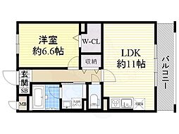 メルヴェーユ藤井寺 1LDKの間取図画像