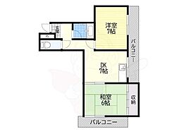広光ハイツ 2DKの間取図画像