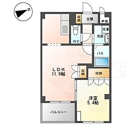 フローラ久宝寺 1LDKの間取図画像