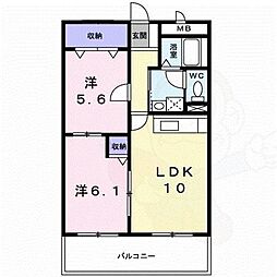 プリュクレール 2LDKの間取図画像
