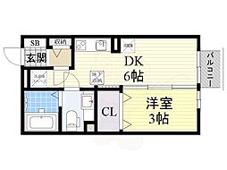 サンクレール志紀 1DKの間取図画像