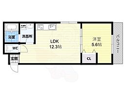 駅前つばきハイツ 1LDKの間取図画像