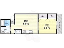 kukuluEXE古市 1DKの間取図画像