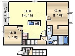 ハウスユーリカ 2LDKの間取図画像