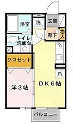 サンクレール志紀 1DKの間取図画像