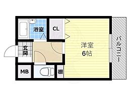 ベルメゾン一須賀 1Kの間取図画像