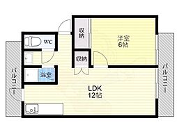 国分旭ヶ丘住宅1号棟 1LDKの間取図画像