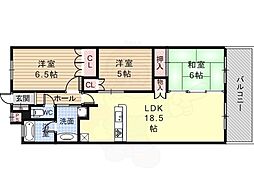 ライオンズ柏原駅前クラウンスクエア 3LDKの間取図画像