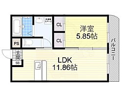 アールズヴィレッジN 1LDKの間取図画像