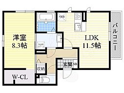 ソレイユ八尾 1LDKの間取図画像