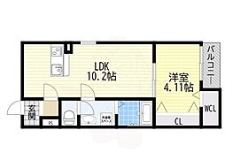 藤井寺市道明寺4丁目アパート 1LDKの間取図画像