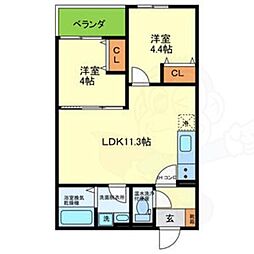レジーナ本町 2LDKの間取図画像