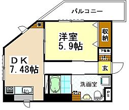 ブルック喜仙館 3階1DKの間取り