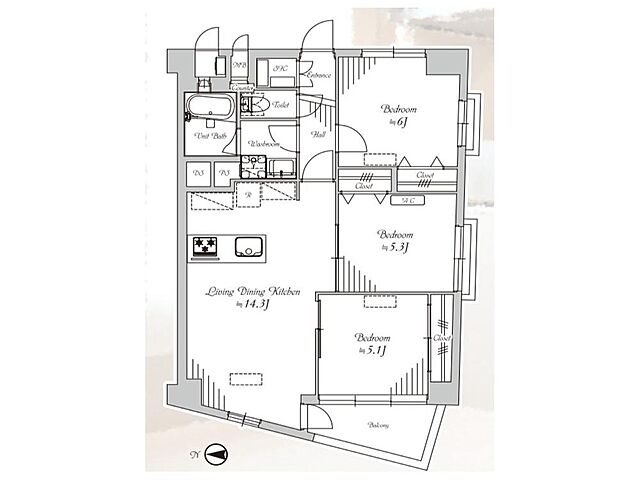 間取り 日生三鷹マンション 5階/-