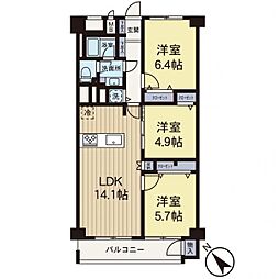上星川団地2号棟 3LDKの間取図画像